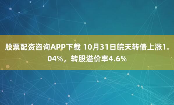 股票配资咨询APP下载 10月31日皖天转债上涨1.04%，转股溢价率4.6%